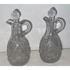 Cut Glass Vinegar and Oil Cruet Imperial‎ Glass 7" Daisy Button Vintage